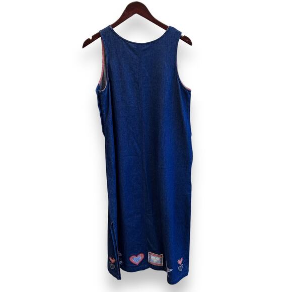 Vintage 90s Denim Teacher Stars Themed Maxi Dress Size Medium - Picture 2 of 5